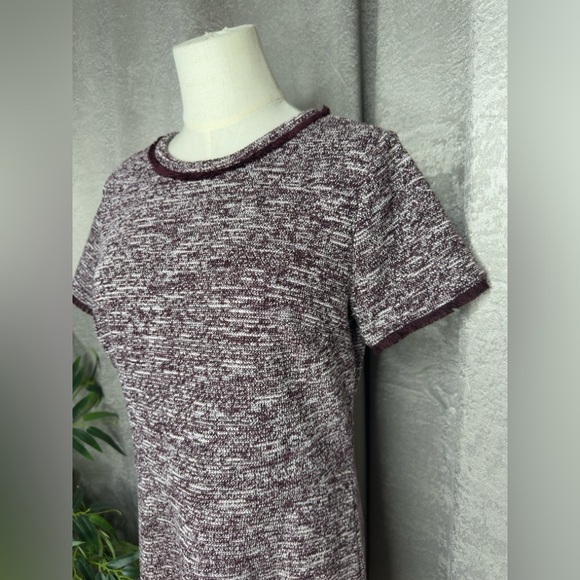 NWT LOFT Women’s Short Sleeve Fringe Trim Tweed A-Line Dress Purple Sz 8 - Picture 6 of 14